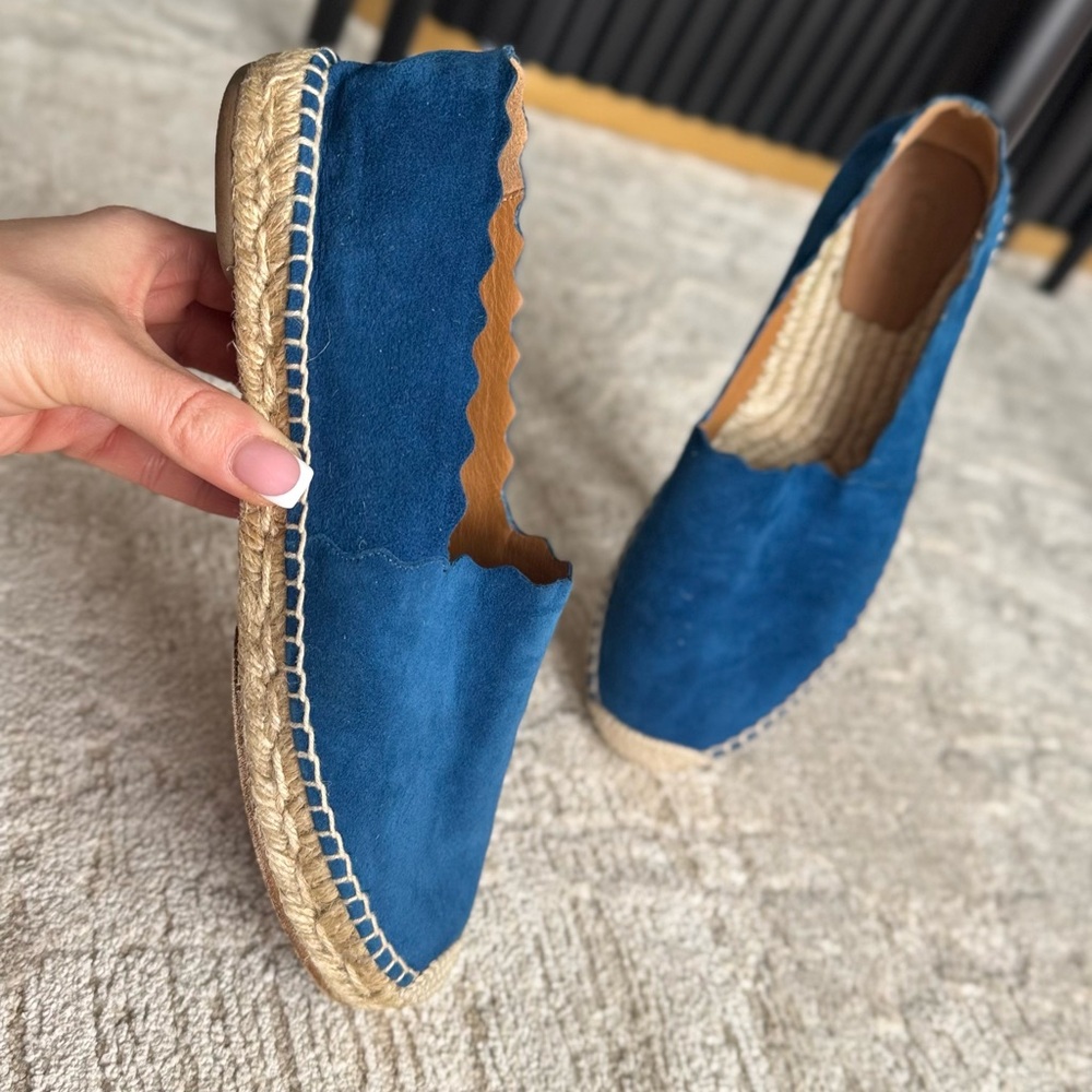 Chloe Blue Suede Scalloped Espadrille Flats